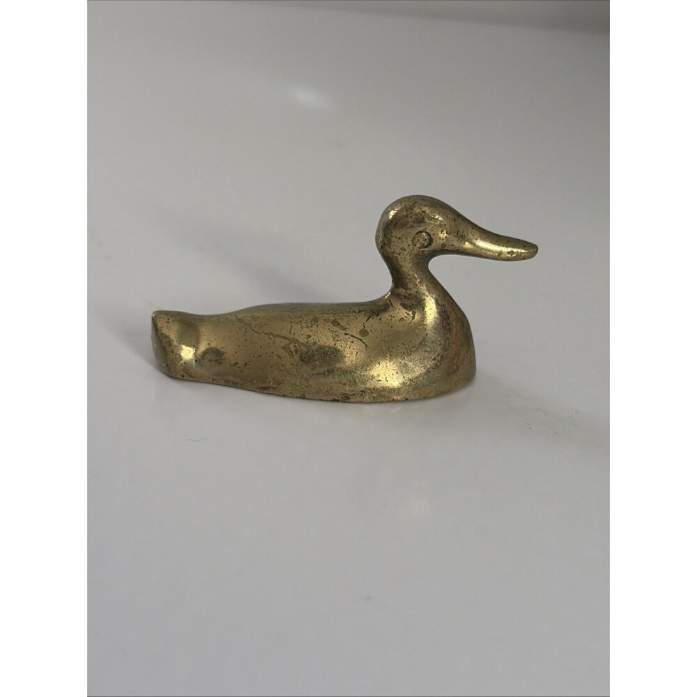 Vintage Small Brass Duck Figurine Paperweight 2.75” Sculpture Decor - Picture 5 of 5
